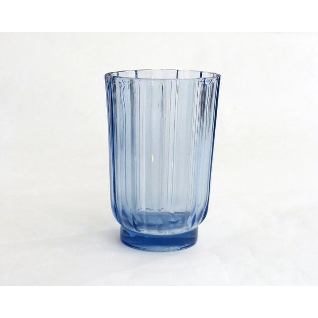 Art Deco Vase with Fluted Body in Blue Molded Pressed Glass, 1930s For Sale - Image 10 of 12