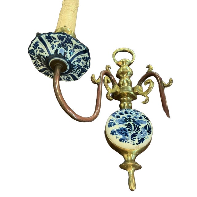 Traditional Mid 20th Century Dutch Delft Hand Painted Sconces - Pair For Sale - Image 3 of 13