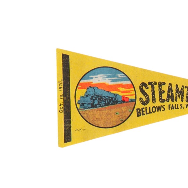 Vintage Steamtown USA felt flag pennant circa 1970. A fun mid-century souvenir from Steamtown U.S.A. in Bellows Falls...