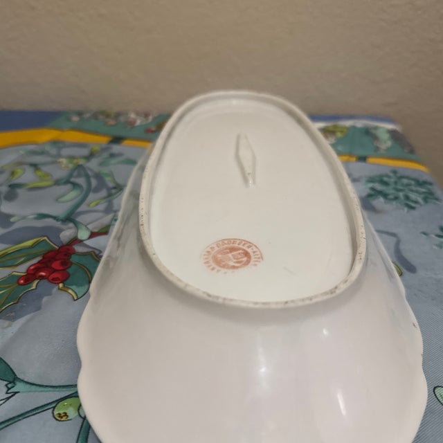Antique Hand-Painted Porcelain Celery Dish – Fruit Motif (Peaches, Pears, Apples) – Scalloped Edge For Sale In Minneapolis - Image 6 of 6