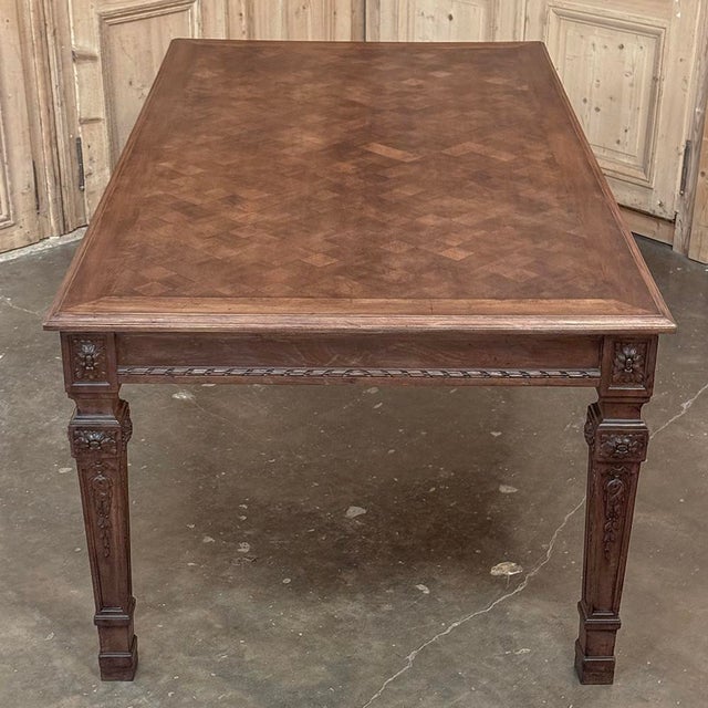 Burnt Umber French Louis XVI Style Walnut Dining Table With Parquetry Top For Sale - Image 8 of 18