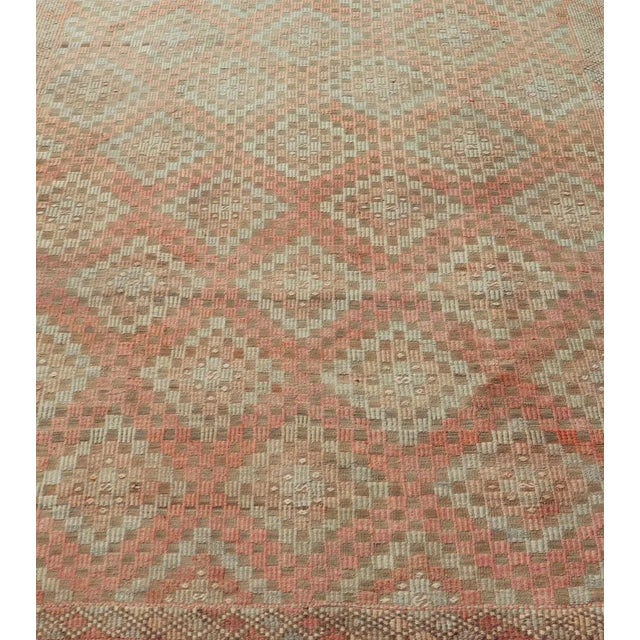 Measures: 5'11 x 7'6 Colorful Vintage Turkish Embroidered Flat-Weave in Diamond Design in Orange. Keivan Woven Arts / rug...