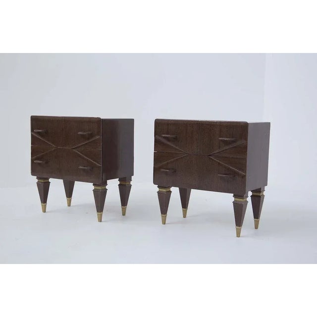 Mid-Century Modern Mid-Century Italian Nightstands in Wood and Blue Glass, Set of 2 For Sale - Image 3 of 9
