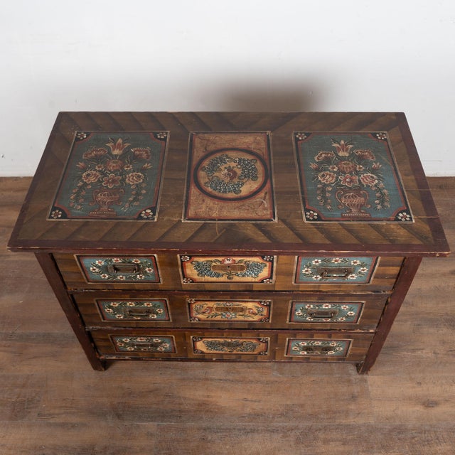 19th Century Original Hand Painted Blanket Chest of Three Drawers From Hungary For Sale - Image 4 of 13