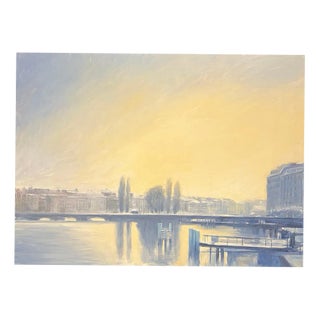 Claude Sauthier, Mont-Blanc Dock, 1970s, Oil on Wood For Sale