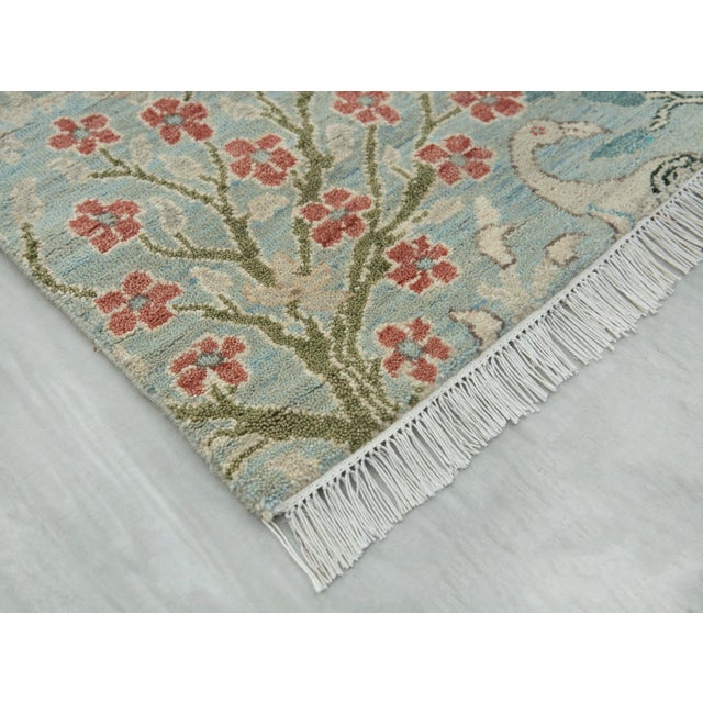 2.6x15ft. Light Blue Peacock Bird Garden Hand Knotted Wool Rug For Sale - Image 14 of 18