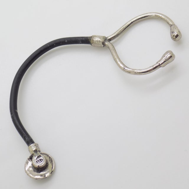 Vintage Italian Handmade Genuine Silver .800 Stethoscope Dollhouse Miniature For Sale - Image 4 of 9