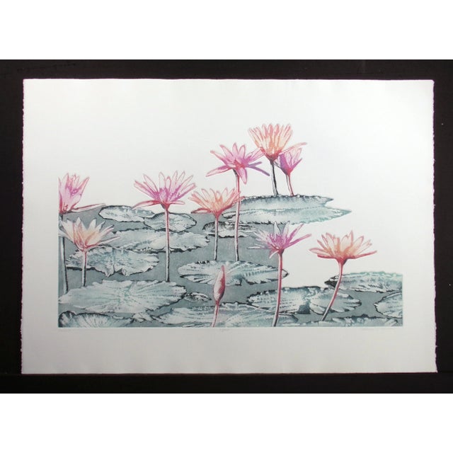 Catherine O'Connor "Oasis I" Signed and Numbered Etching of Water Lily Pads For Sale - Image 4 of 6