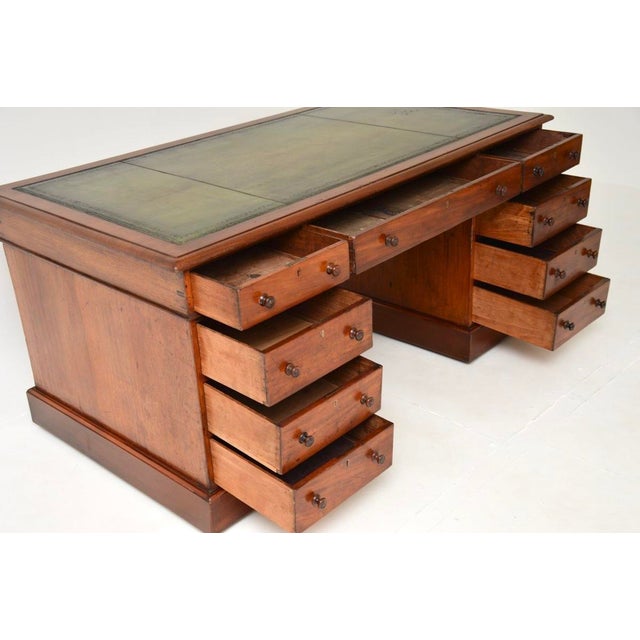 Antique Victorian Pedestal Desk in Walnut with Leather Top, 1860s For Sale - Image 10 of 12