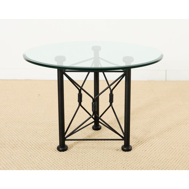 Modern Iron and Glass Round Garden Pedestal Dining Table For Sale - Image 3 of 12