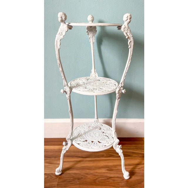 Late 20th Century Vintage White Cast Aluminum Three-Tier Plant Stand – Victorian Revival / Cottagecore For Sale - Image 5 of 11