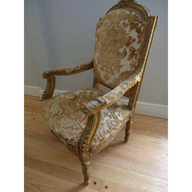 Wood 18th Century Louis XVI Giltwood Fauteuils - A Pair For Sale - Image 7 of 11
