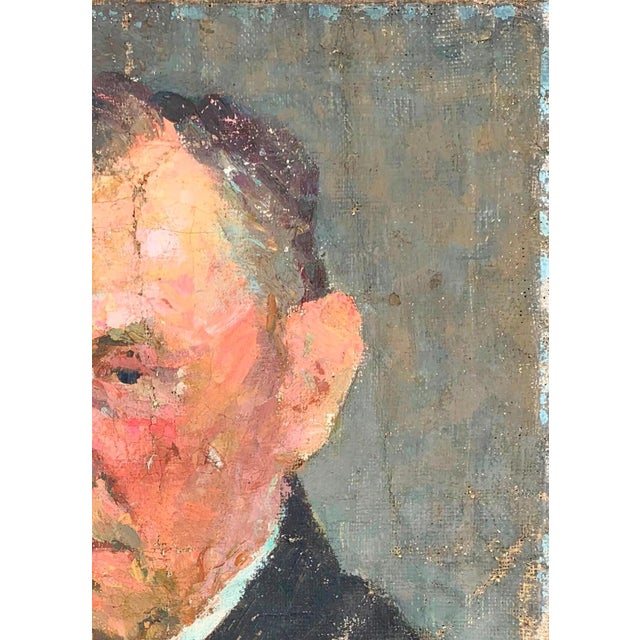 Realism Portrait Man Antique Oil Painting Original Soviet Art Ukrainian Artist Sokolovsky G. 47-34 1960s For Sale - Image 3 of 6