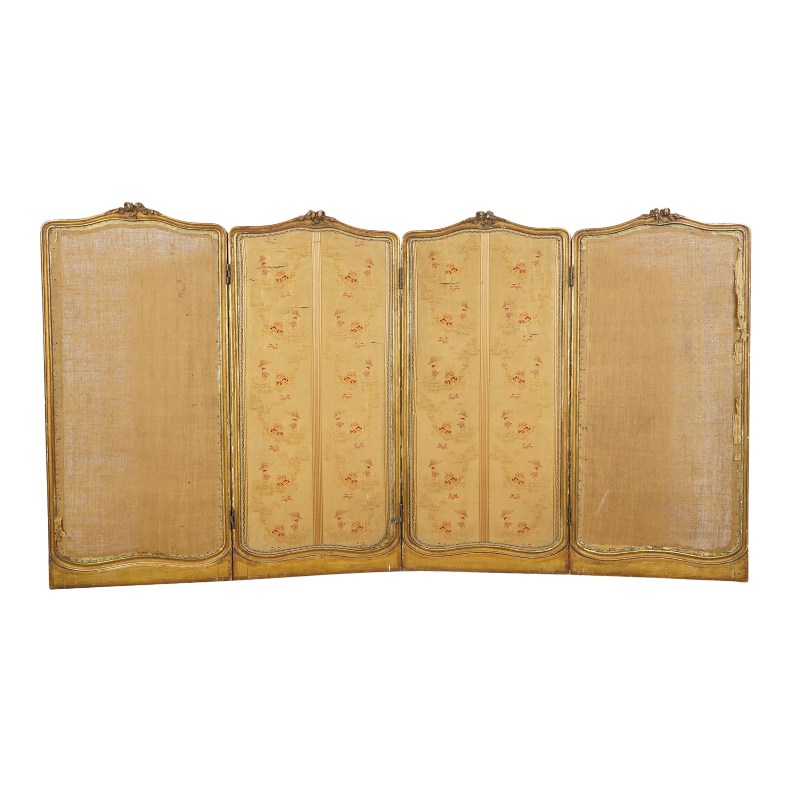 1890s European French Four Panel Vanity Screen Room Divider | Chairish