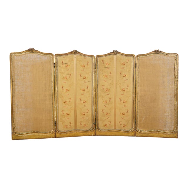 1890s European French Four Panel Vanity Screen Room Divider For Sale