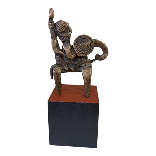 Vintage African Dogon Bronze Horseman Cast Handmade Mali 5.5" H For Sale