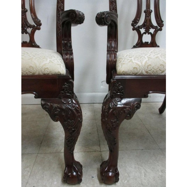 1980s Pair Drexel Mahogany Chippendale Ball Claw Dining Room Armchairs For Sale - Image 11 of 12