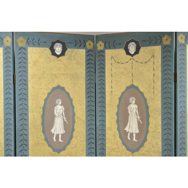 Late 20th Century Late 20th Century Neoclassical Robert Adam Style 96" Large 4 Panel Folding Screen Room Divider For Sale - Image 5 of 18