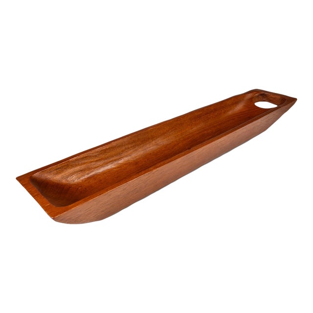Mid-Century Organic Modern Elongated Serving Tray / Catch-All Hand-Carved From Solid Teak, Circa 1970s For Sale