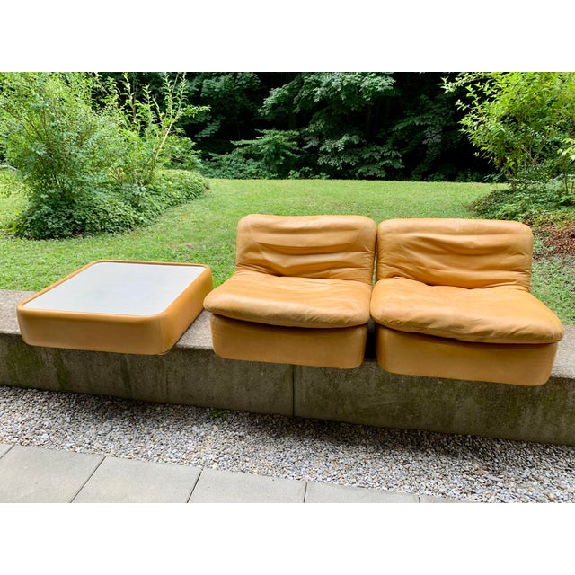 Space Age Living Room Set in Nappa Leather, 1970s, Set of 3 For Sale - Image 4 of 18