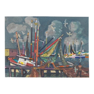 Millard Owen Sheets, "Fishermen", Modern Seascape Lithograph For Sale