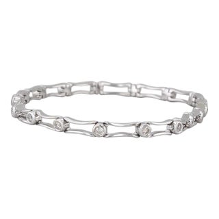 0.48ctw Diamond Bar Link Bracelet 14k White Gold 7" 3.5mm For Sale