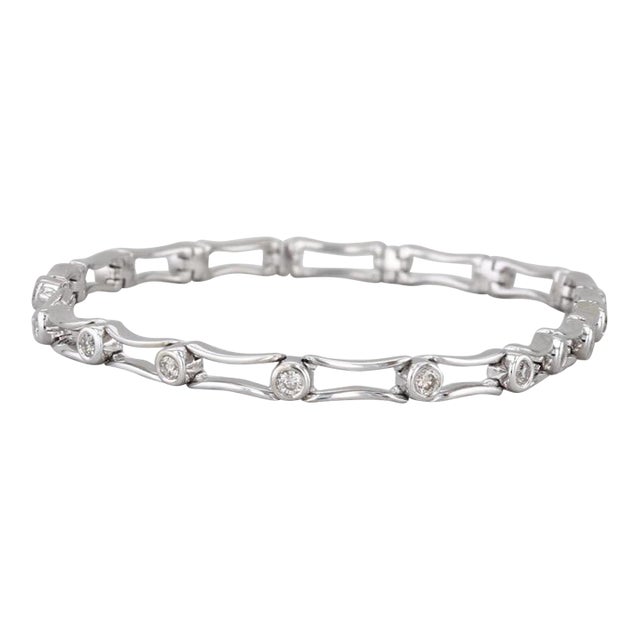 0.48ctw Diamond Bar Link Bracelet 14k White Gold 7" 3.5mm For Sale