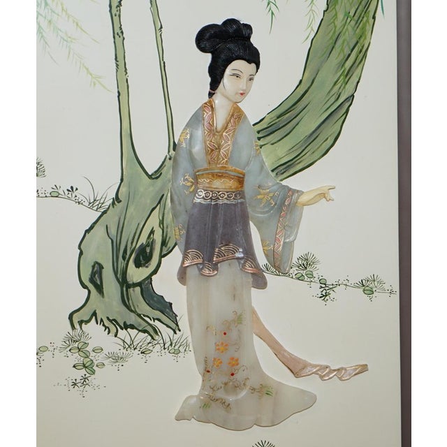 Antique Chinese Export Hardstone Folding Screen Room Divider For Sale - Image 11 of 18