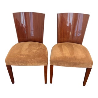 Set of 2 Ralph Lauren Modern Hollywood Walnut Dining Chairs For Sale