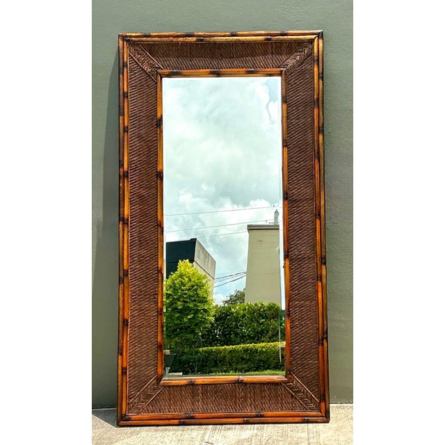 Vintage Monumental Bamboo and Rattan Floor Mirror For Sale - Image 4 of 17
