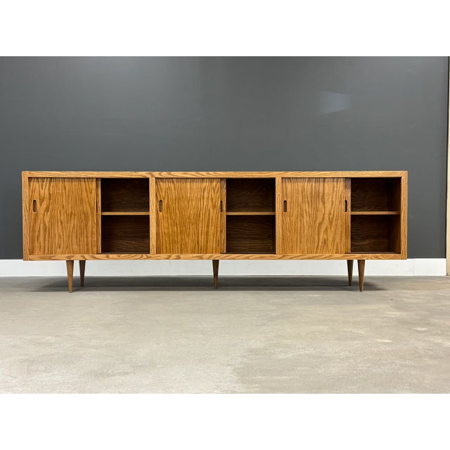 1970s Refinished Oak Sideboard Credenza For Sale - Image 4 of 10