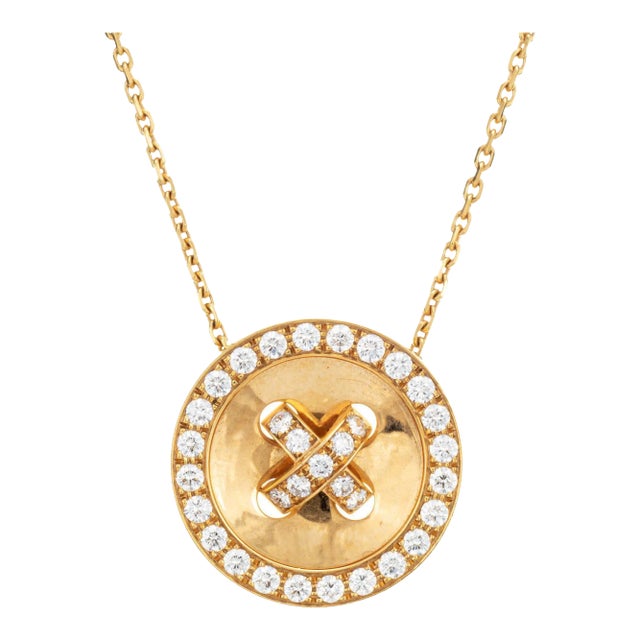 Mid 20th Century Van Cleef & Arpels Button Necklace Boutonniere Diamond Estate 18k Yellow Gold For Sale