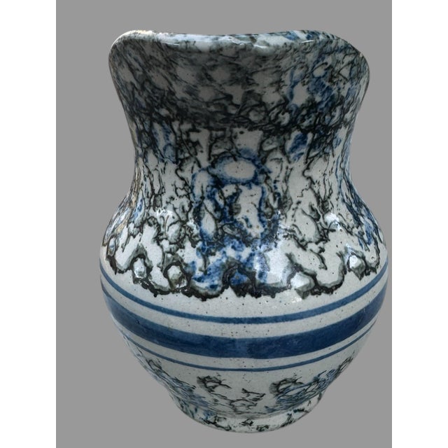 Primitive Antique Country Spongeware Decorated Wash Bowl & Pitcher For Sale - Image 4 of 12