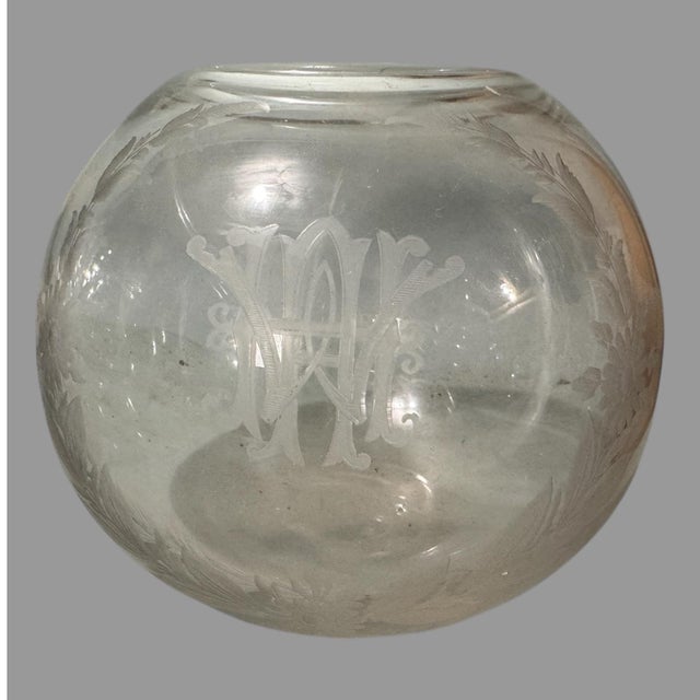 Glass Vintage Hawkes or Steuben Floral Engraved Art Glass Rose Bowl Vase, Awh For Sale - Image 7 of 7