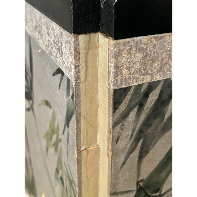 Vintage Late 20th-Century Chinoiserie 4-Panel Folding Tabletop Screen - Bird and Bamboo Motif For Sale - Image 9 of 17