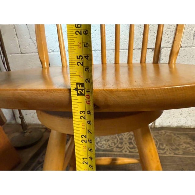 Wood Pair of Vintage Spindle Back Windsor Swivel Barstools For Sale - Image 7 of 17