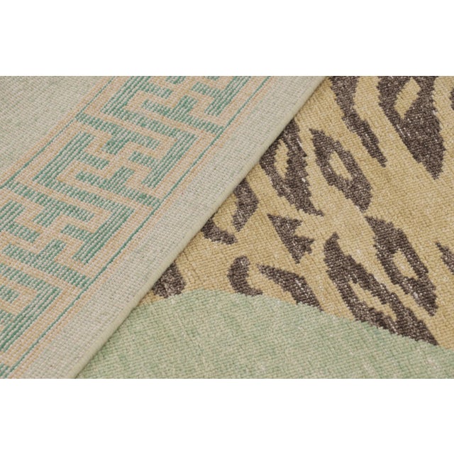 Textile Rug & Kilim’s Distressed Tiger Rug in Green With Beige and Brown Pictorial For Sale - Image 7 of 9