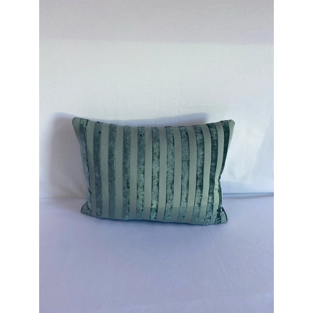Early 21st Century Early 21st Century Turquoise Stripe Velvet Pillows- a Pair For Sale - Image 5 of 6