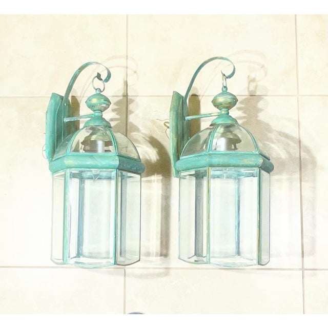 Elegant Pair of Vintage Brass Wall Lanterns - 22”x 9”.5 X 10” For Sale - Image 9 of 16