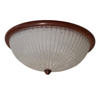 Vintage Italian Beech Ceiling Lamp with Segmented Ice Glass Shade from C.L., 1990s For Sale
