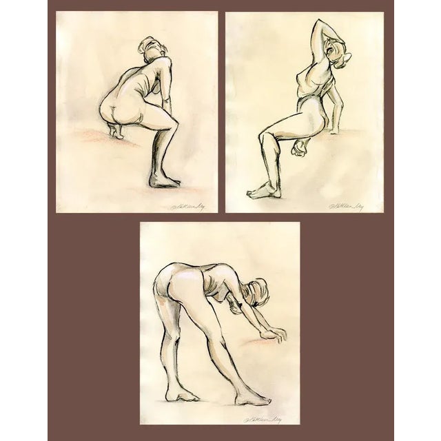 Gallery Figure Sketches on Tea Stained Paper - Set of 3 For Sale - Image 11 of 11