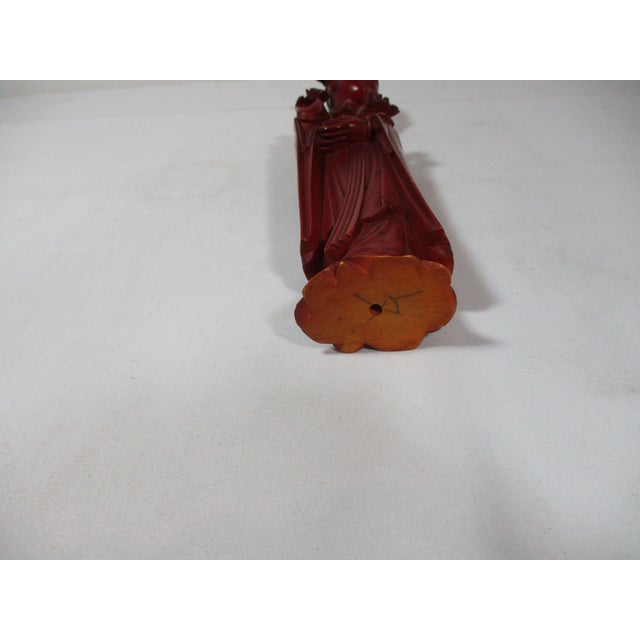 Cinnamon Vintage Hand Carved Resin Chinese Female Figure For Sale - Image 8 of 9