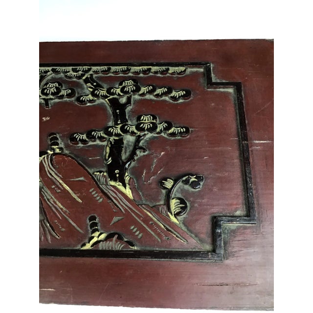 Antique Carved Wood Gold Relief Chinese Wall Panel For Sale In Portland, ME - Image 6 of 10