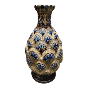 Vintage Royal Doulton Carved Intricate Pattern Stoneware Vase - Beautiful - Pristine