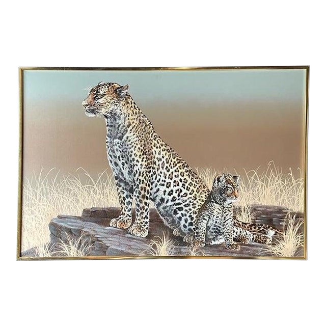Vintage Monumental Original Oil Painting of Cheetahs For Sale