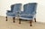 Kindel Furniture Chippendale Carved Mahogany Blue Velvet Upholstered Wingback Lounge Chair For Sale - Image 11 of 14