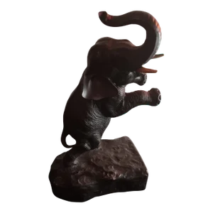Vintage Solid Bronze Standing Trunk-Up Elephant Sculpture