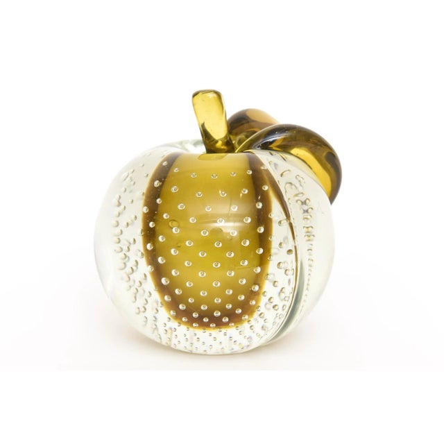 Vintage Murano Salviati Army Green and Clear Bullicante Apple Sculpture Object Italian For Sale - Image 11 of 11
