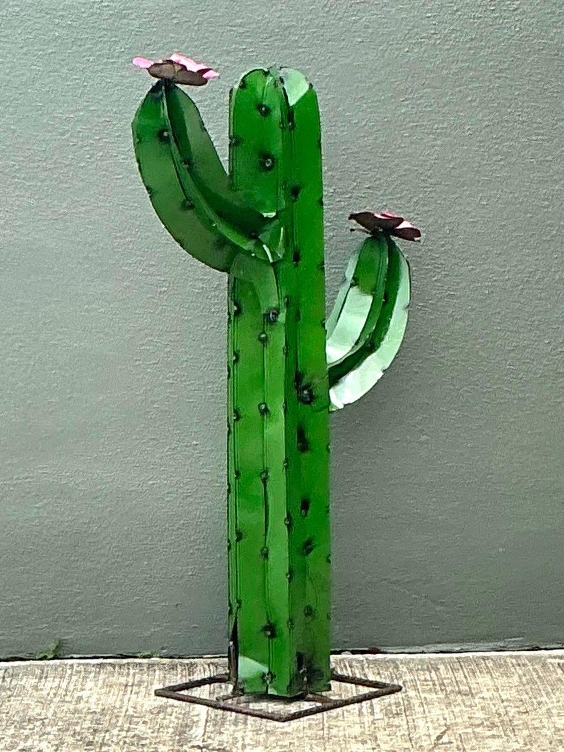 Vintage Torched Metal Cut Cactus - Detail view