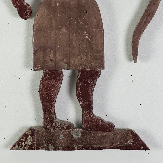 American Epic 19th Century Indian Chief Trade Sign, Carved Wood in Painted Salmon Color For Sale - Image 3 of 14